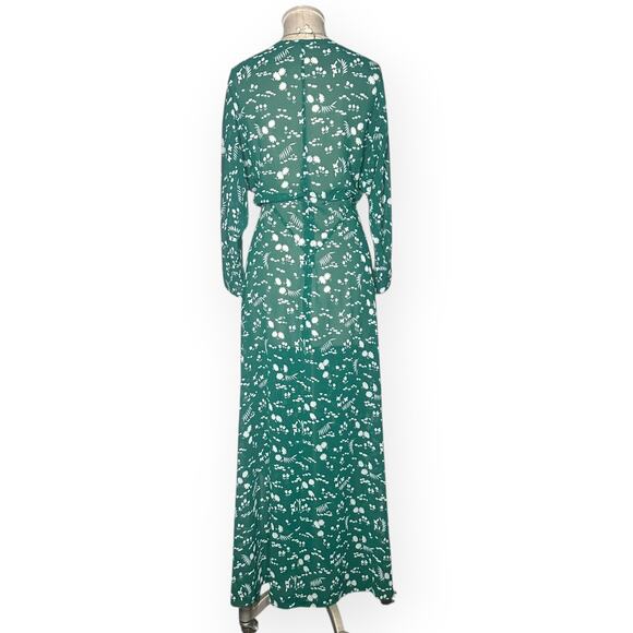 MAJE Green Floral Midi Dress Surplice Neck Wedding Cocktail Party Romantic Boho - Picture 7 of 12